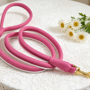 Reflective Tubular Genuine Leather Dog Leash (6 ft, Suitable for Various Breeds)