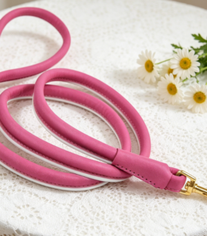 Reflective Tubular Genuine Leather Dog Leash (6 ft, Suitable for Various Breeds)