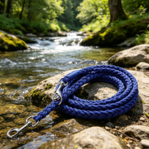 Solid Royal Blue Nylon Braided Leash with Dual Swivel Hooks