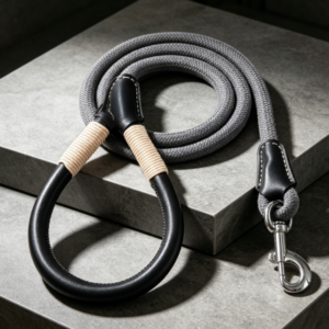 Rope Dog Leash (with Genuine Leather Handle and Heavy-Duty Metal Snap)