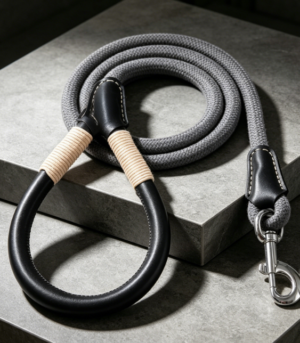 Rope Dog Leash (with Genuine Leather Handle and Heavy-Duty Metal Snap)