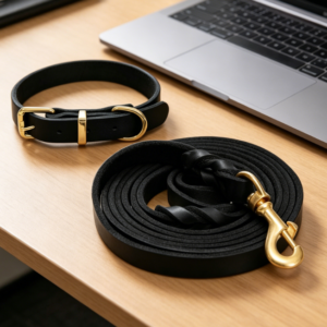 Genuine Leather Dog Leash & Collar Set (6 ft, Braided Design, Adjustable)