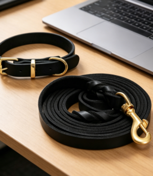 Genuine Leather Dog Leash & Collar Set (6 ft, Braided Design, Adjustable)