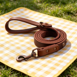 Luxury Genuine Leather Dog Leash (5 ft, Padded Handle, Bronze Rivets)