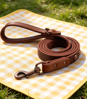 Luxury Genuine Leather Dog Leash (5 ft, Padded Handle, Bronze Rivets)
