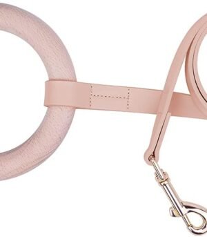 Microfiber Leather Dog Leash (with solid wood handle, peach pink)
