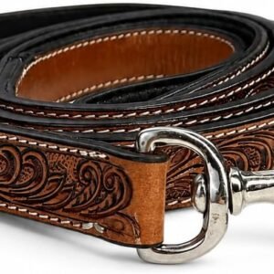 Western-Style Embossed Genuine Leather Dog Leash (Full-Grain, Handmade)