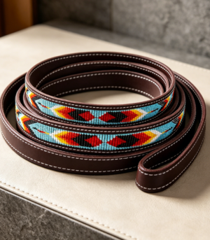 Beaded Genuine Leather Dog Leash