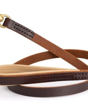 Full-Grain Leather Dog Leash (Padded Handle, Brass Snap Hook)