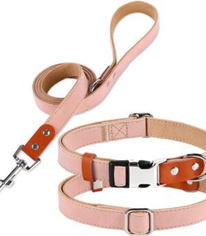 PU Leather Dog Collar and Leash Set (Adjustable, Suitable for Various Breeds)