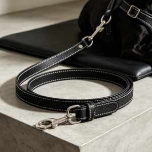 Luxury top-grain cowhide pet leash, durable and stitched genuine leather dog walker.