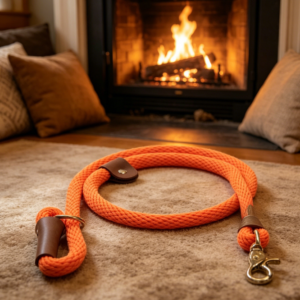 Retro-Style Leather-Trimmed Nylon Braided Leash – Suitable for Indoor & Outdoor Use