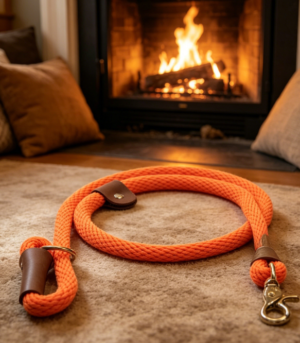 Retro-Style Leather-Trimmed Nylon Braided Leash – Suitable for Indoor & Outdoor Use