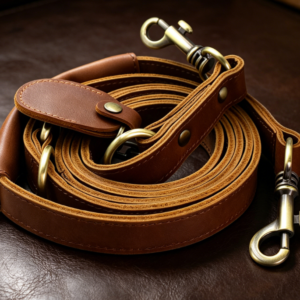 Durable Genuine Leather Dog Leash (with Padded Handle & Tracker Holder)