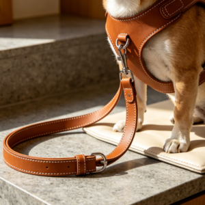 Retro Brown Genuine Leather Pet Leash, Top-Grain Cowhide, Durable Dog Walking Leash